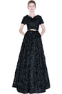 Black Short Sleeves Long Party Evening Ball Dress