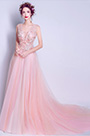 Robe de Soirée Tulle Elégante Rose En V Col