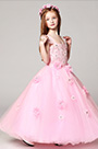 Robe Pour Fille Longue Rose En Tulle et Dentelles