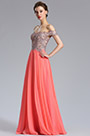 Coral Schulterfrei Perlen Damen Abendkleid Party