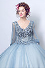 Blau-Graues mit Blumen V-Cut-Party-Ball-Abendkleid