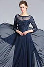 Sleeves Navy Blue Evening Dress Formal Gown