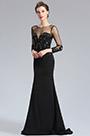 Black Tulle Top V cut sleeves Evening Prom Dress