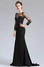 Black Tulle Top V cut sleeves Evening Prom Dress