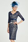 Blue Floral Lace Mother of the Bride Party Dress