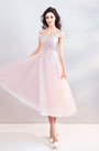 Robe de Soirée En Tulle Rose à Épaules Dénudées