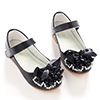 Black Girl's Round Toe Leather Flat Flower Dance Shoes