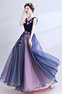 Blue Sexy V-Cut Flower Elegant Party Ball Dress