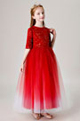 Red Long Tulle Handmade Flower Girl Dress