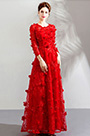 Red Long Sleeves Lace Party Prom Evening Dress