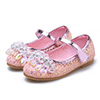 Girl's Round Toe Sequins Flat Flower Dance Shoes