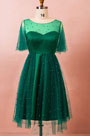 Green Plus Size Short Sleeves Beadings Cocktail Dress