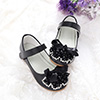 Black Girl's Round Toe Leather Flat Flower Dance Shoes