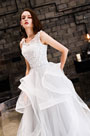 White Lace Applique Layer Tulle Women Wedding Dress