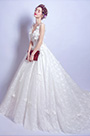 White V-Cut Floral Long Train Wedding Dress