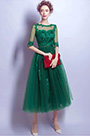Robe de Bal Verte En Dentelle Avec Manches Courtes