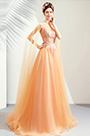 Orange Elegant Long Tulle Bride Wedding Dress