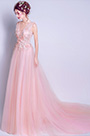 Robe de Soirée Tulle Elégante Rose En V Col