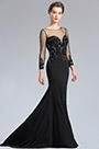 Black Tulle Top V cut sleeves Evening Prom Dress