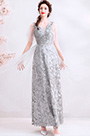 Grey Deep V-Cut Lace Tulle Party Ball Gown