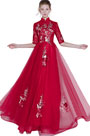 High Neck Red Lace Evening Dress Formal Wear