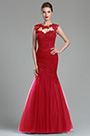 Sparkly Red Beaded Lace Evening Dress