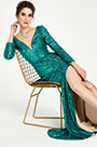 Robe de Soirée Verte à Paillettes Manches Longues