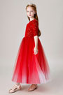 Red Long Tulle Handmade Flower Girl Dress