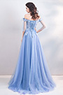 Blue OFF Shoulder Embroidery Prom Evening Dress