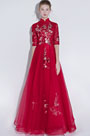 High Neck Red Lace Evening Dress Formal Wear