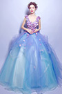 Robe de Bal Tutu Bleu V Col Avec Des Fleurs Rose