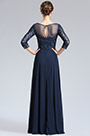 Sleeves Navy Blue Evening Dress Formal Gown