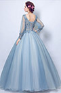 Blau-Graues mit Blumen V-Cut-Party-Ball-Abendkleid