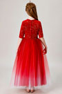 Red Long Tulle Handmade Flower Girl Dress