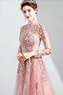 High Neck Long Sleeves Embroidery Party Prom Dress