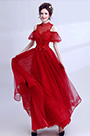 Roter Stehkragen Schulterfrei Tüll Party Abendkleid