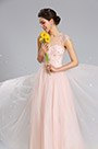 Illusion Neckline Beaded Tulle Prom Evening Dress