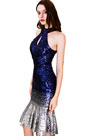 Robe de Bal Bleu en Paillettes Col Licou