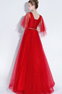 Sexy Red V-Cut Sequins Tulle Party Prom Gown