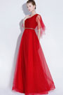 Sexy Red V-Cut Sequins Tulle Party Prom Gown