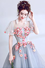 Grey Floral Sleeves Pary Prom Evening Ball Dress