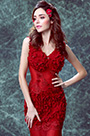 Rote Blume Meerjungfrau Formelles Partykleid