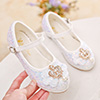 Girl's Crown Sequin Round Toe Leather Flat Heel Flower Girl Shoes