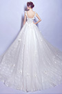 White V-Cut Floral Long Train Wedding Dress