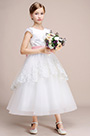 Weiss Spitze Hochzeit Blumenkinder Party Kleid