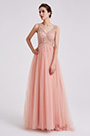 V Cut Beaded Tulle Evening Party Dresses
