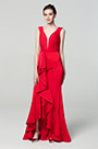 Red Elegant Deep V-Cut Ruffle Party Dress