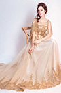Noble Gold Cape Top Long Train Party Prom Dress