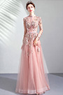 High Neck Long Sleeves Embroidery Party Prom Dress