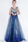 Blue Straps Sequins Long Party Formal Dress